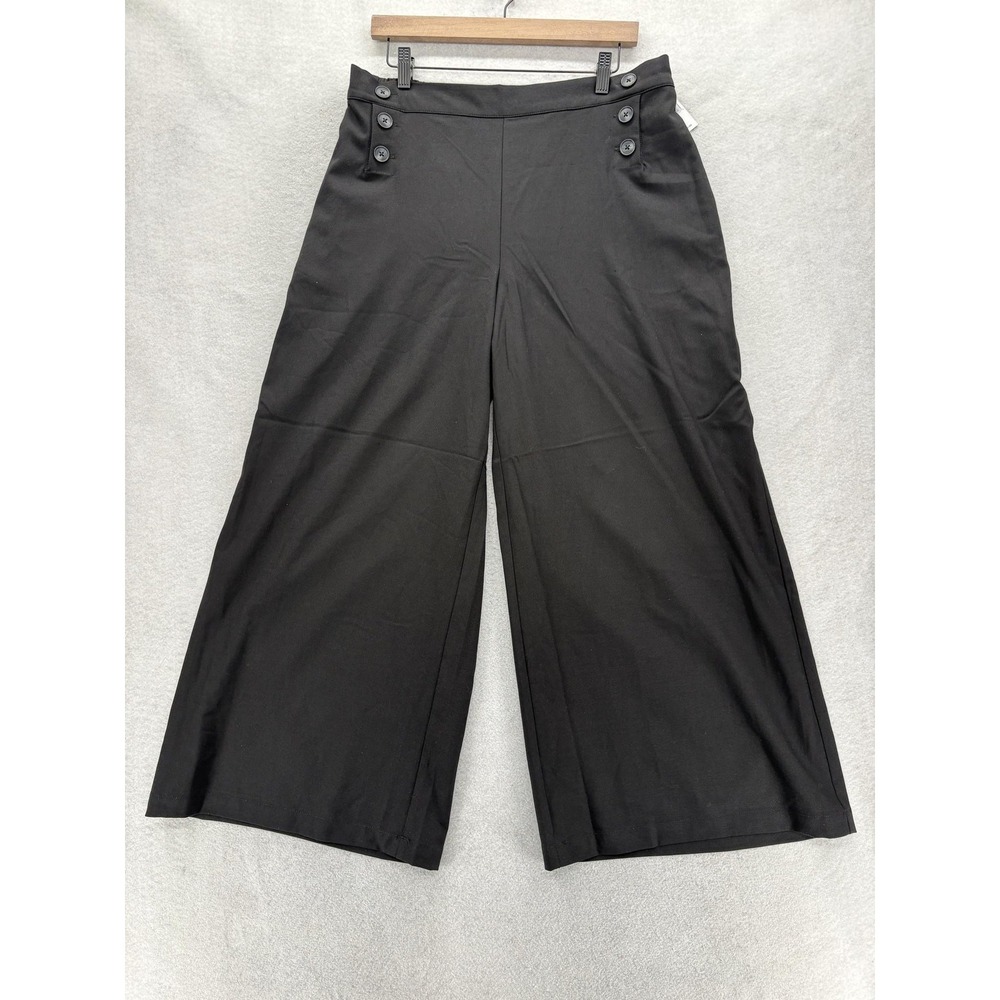 Liverpool Wide Leg Crop Pants Womens XL Black Twill Pull On Elastic Waist NWT